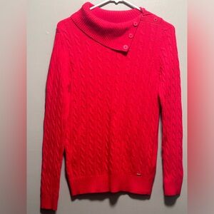 Tommy Hilfiger Red Wide Button up Turtleneck Cable Knit Sweater   Sizer Medium